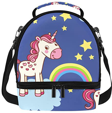 Lonchera reutilizable con aislamiento de doble cubierta, bolsa de asas con diseño de unicornio rosa, paquete de comida para oficina, trabajo, escuela, picnic