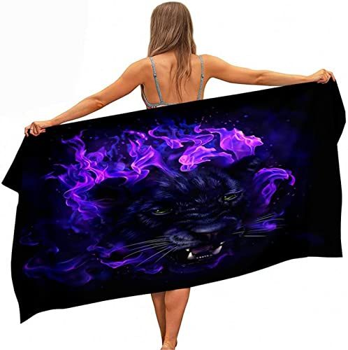 Badetuch Groß 100x200 cm, Mikrofaser Schnelltrocknend Strandtuch 3D Schwarzer Leopard Strandhandtuch Sauna Badehandtuch Yoga Handtuch Strandtücher Strandlaken Duschtuch Duschhandtuch