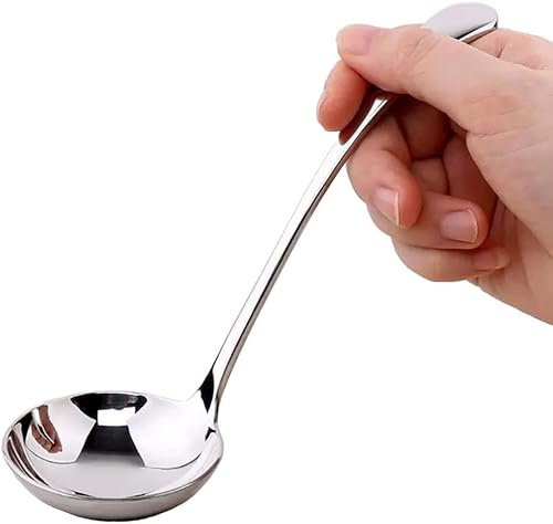 Cuchara sopera de acero inoxidable plateado - 20 cm - Cuchara para servir salsas y sopas - Cuchara pequeña de acero inoxidable para caldos, salsas y servir (plateado)
