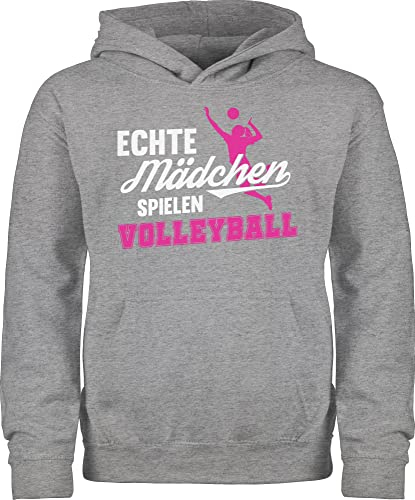 Shirtracer Kinder Hoodie Jungen - Sport Kleidung - Echte Mädchen Spielen Volleyball weiß/Fuchsia - 140 (9/11 Jahre) - Grau meliert - 25. Geburtstag Pullover Pulli
