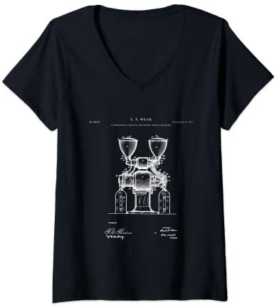 Femme Moulin à café breveté – cafetière à café T-Shirt avec Col en V