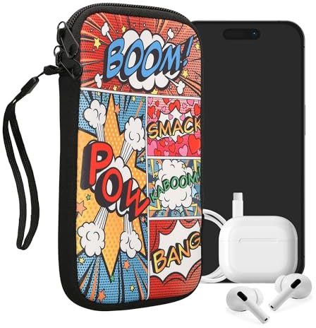 kwmobile Handytasche für Smartphones XXL - 7 - Neopren Handy Tasche Hülle Cover Case Schutzhülle - Comic Symbole Mehrfarbig - 17,7 x 8,5 cm Innenmaße