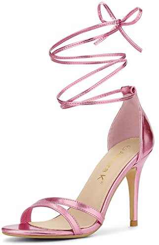 Allegra K Sandales à Talons Aiguilles et Lacets à Bout Ouvert pour Femmes Rose Clair 39