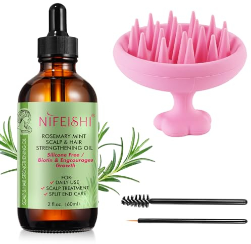 Rosmarinöl Haare, 60ml Rosemary Oil for Hair Mit Kopfhautmassage, 100% Reines Rosmarinöl Haare für Augenbrauen und Wimpernwachstum, Trockene Haut, Nährt Die Kopfhaut für Männer Frauen