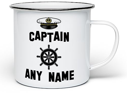 Personalised Captain (Any Name) Narrowboat Canal Boat Ship Barge Enamel Tin White Mug