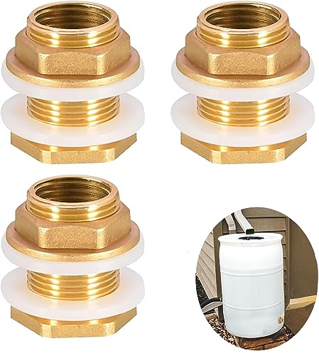 Tankdurchführung 3/4 Zoll 3 Stück Premium Regentonnendurchführung, Faßverschraubung Messing, Schottverschraubung Massivem Messing, mit Gummidichtungen für Wassertanks, Wasserhähne