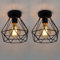 ktjes Vintage Hallway Ceiling Light, Black Semi-Flush Mount Basket Cage Ceiling Lamp Metal Industrial Retro Pendant Light for Stairway Cloakroom Bedroom Kitchen Living Room, Pack of 2