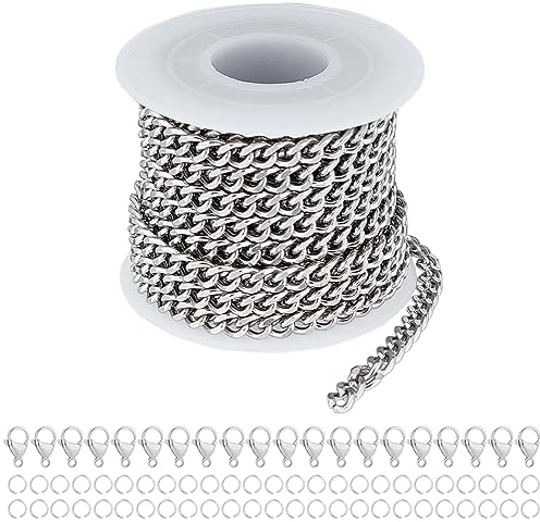 UNICRAFTALE 5m Edelstahl Panzerketten Kubanische Gliederketten Gedrehte Halskettenkette Großspule Mit Offenen Biegeringen Karabinerverschlüsse DIY Kette Armband Halsketten Für Schmuckherstellung