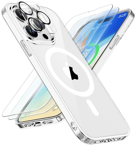 ORETECH Magnetisch für iPhone 14 Pro Max Hülle: [Kompatibel mit Mag-Safe][2X Displayschutzfolie+1x Kameraschutz] Stoßfest Schutzhülle Hülle Handyhülle iPhone 14 Pro Max,Durchsichtig