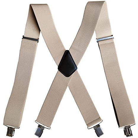 Breit Hosenträger für Herren, Extra Stark, Elastisch & Verstellbar mit 4 Metall Clips für Männer bis 1,96 m