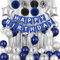 Blue & Silver Birthday Decorations for Boys - Navy Blue & Silver Party Decorations, Happy Birthday Banner, Pom Poms, Fringe Curtain