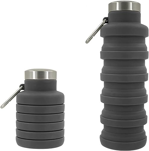 YverLand Botella de agua fría plegable de 500 ml para adulto, con tapón de acero inoxidable. Cantimplora deportiva infantil, niños y niñas para camping, gimnasio, bicicleta (Negro)