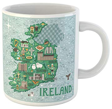 501 Tazas De Café 330Ml, Mapa De Irlanda Viajes Castillos Irlandeses Gente Símbolos Tradicionales Tazas De Vajilla Con Mango Tazza Di Latte, Para Oficina, Café
