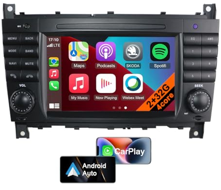 7 Zoll Touchscreen Upgrade Android 13 Autoradio für Mercedes Benz C-Klasse W203 CLC 2004-2007, Auto Stereoanlage mit WLAN, GPS, USB, Bluetooth und Lenkradsteuerung (4core 2GB+32GB)