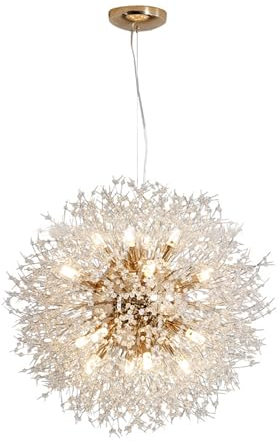 Leomix Gold Crystal Löwenzahn Kronleuchter,Moderne Runde Feuerwerk Deckenleuchte,Hängende Pendelleuchten Für Esszimmer Wohnzimmer Schlafzimmer Badezimmer Restaurant Küche Insel Eingang,12Light