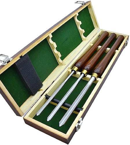 Chisel Sets,Turning Tool ,Woodturning Bowl Gouge Set, 3 Pieces 22Inch Wood Lathe Turning Tools, 1/4 Flute, 3/8 and 5/8 with High Speed Steel Blades, Beech Handles Brass Ferrules, in Wooden Storage Cas