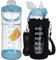 Seekua 1.5l Glass Water Bottle with Straw & Motivational Time Markings 1.5 litre Large Leakproof Gym Drinking Bottle