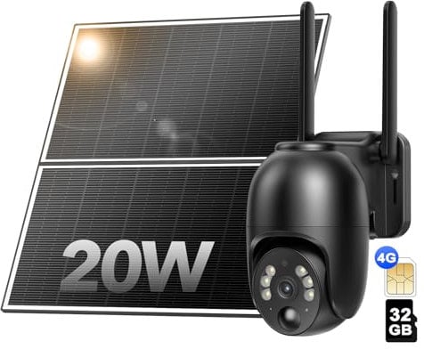 NUASI 4G Security Camera with 20W Solar Panel, 2K Surveillance Camera Outdoor Wireless with SIM Card, 24/7 Recoring, Night Vision, PIR Motion, IP66 Waterproof, 2 Way Talk