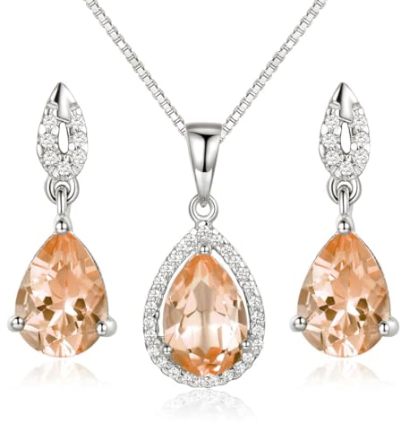 JIANGXIN Schmuckset Silber 925 Damen Kette Ohrring Halskette Anhänger Ohrstecker Tropfen Edel mit Kreierter Morganit 40+5CM Kettenlänge für Fraun Party/Jahrestag/Geburtstag