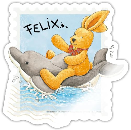 Felix der Hase Reitet Auf Delfin Briefmarke Sticker Aufkleber