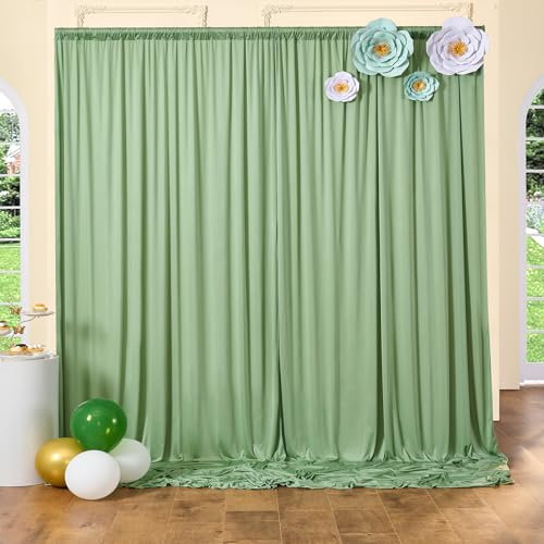 3m×3m sans Rides Rideaux sur Fond Sage Vert pour la Fête de Mariage 2 Panneaux de Polyester Sage Vert de 1,5 m × 3m Fond théâtre décor Anniversaire Baby Party Nuptiale Douche Photographie