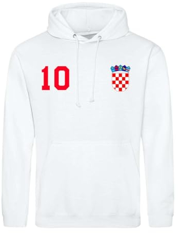 Kroatien Herren Hoodie Hrvatska Trikot Pullover Personalisiert mit Wunschname & Nummer - Weiß L