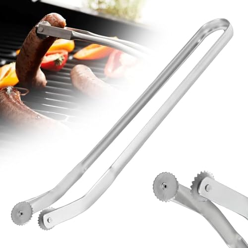 Johiux BBQ Grillzange Drehbar mit Rädchen,38 cm BBQ Würstchen Wendezange Zum Kochen, Grillzange Edelstahl BBQ Wurst Drehzange Mit Langem Griff,Camping Küche Gadgets Kochen BBQ Zubehör.