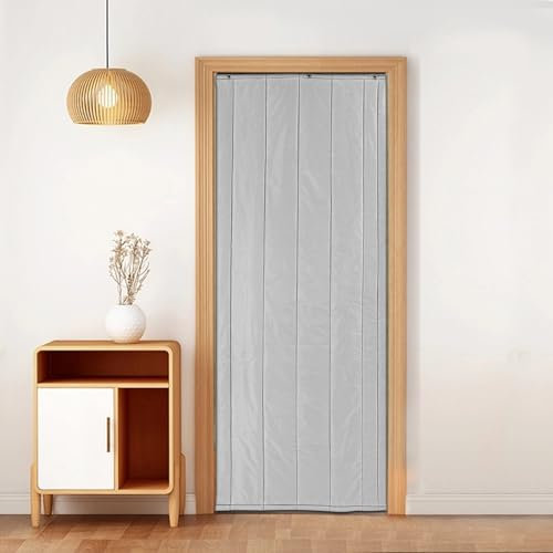 WINPANG 80 x 200 cm - Rideau de porte thermique - Protection contre le froid - Imperméable - Coupe-vent - Avec autocollants et crochets - Pour portes de balcon, salon, porte de terrasse - Gris