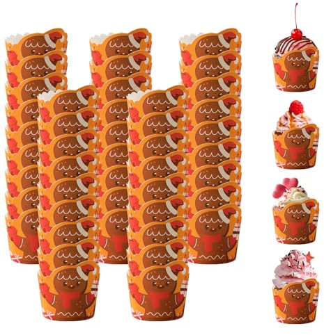 Larfraecy 50Pcs Weihnachten Cupcake Liners Wrappers, Weihnachten Lebkuchen Mann Backen Tassen Einweg Cupcake Wrappers Xmas Cupcake Halter Dekoration für Muffin Kuchen Weihnachten Party Supplies