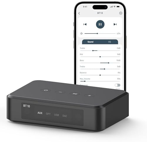 Arylic BT10 Bluetooth Sender und Vorverstärker, aptX HD High-Resolution Music, aptX Low Latency, Heim-Audio-Adapter für TV und PC, APP und Fernbedienung.