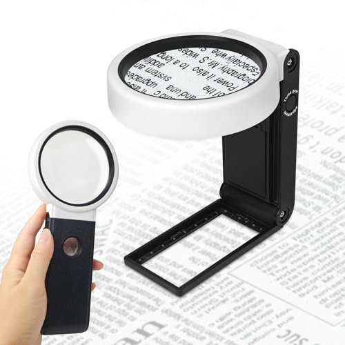 Wantli 25X 8X Loupe de Lecture, loupe Lumineuse LED Portable Debout, Loupe Eclairante à Main avec 6 LED Lumière pour Lecture, Bijoux, Seniors, Observation et Travaux Manuels