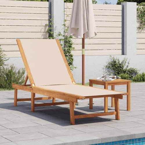 Rantry Lits de jardin, chaise longue crème en bois massif d'acacia et de textilène, chaises longues, canapé-lit meubles, lit de piscine, lit de jardin