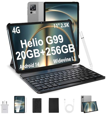 DOOGEE T35 Tablet 11 Inch, 20GB+256GB/2TB TF Helio G99, 2.5K Display, 8580mAh/33W, 4G-LTE Android Tablets, Bluetooth 5.0+2.4G/5G WiFi Tablets, Tablet with Keyboard, Pen, Case-Grey
