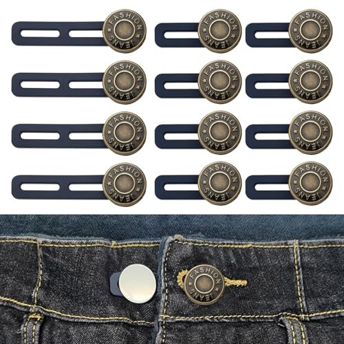 WOLMIK Lot de 12 rallonges de boutons réglables pour pantalons, jeans, pantalons