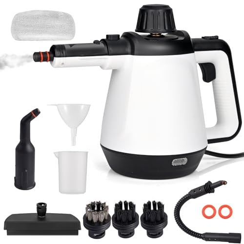 Pfloge® Mettoyeur Vapeur a Main 430ml, 1200W 3,5 Bar Nettoyeur Vapeur pour Canapé avec 9 Accessoires, Nettoyeurs Vapeur électriques Pour Taches sur Vitres, lit,Matelas,Tapis,Voiture,Cuisines