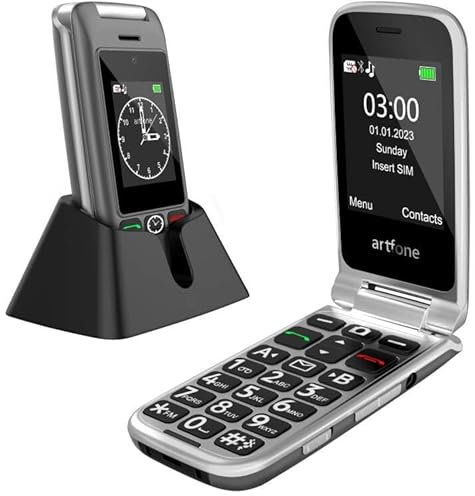 artfone G6 4G Flip Phone for Seniors, Unlocked with Dual Screens, Time Reporting, Speed Dial, Large Button Basic Mobile Phones, SOS Button, USB-C & Charging Dock, Clear Sound, Grey