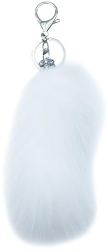 Xsclpomddy Fuchsschwanz Schlüsselanhänger Mini Pom Pom Schlüsselanhänger Glitzer Kristallstrass Taschen Rucksäcke Zubehör Charm Auto Schlüsselring,white