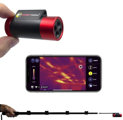 Ferret Thermal Wireless Imaging Camera. 640x480 TISR Resolution (160x120 Native IR). WiFi Hotspot, Rechargeable. Visible, Thermal & Everything in Between. Attach to Rod for Extended Reach. Free App