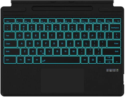 Surface Pro Keyboard for Microsoft Surface Pro 11/10/9/8/X, Surface Pro Bluetooth Type Cover with 7 Colors Backlit, Touchpad, Sleep/Wake Function, Pencil Holder, Rechargeable Battery
