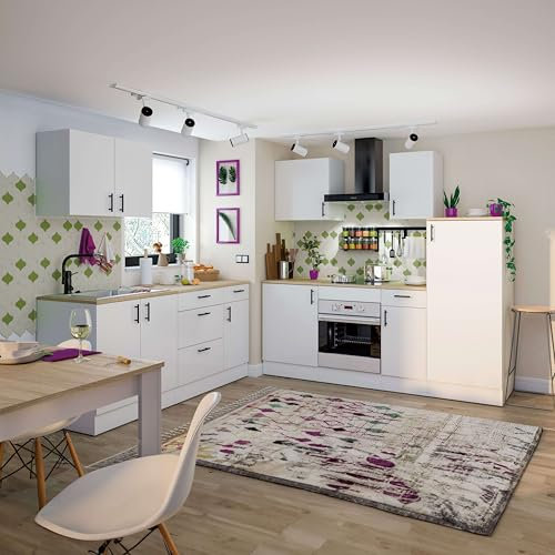 Miroytengo Pack de Muebles de Cocina Kira Completo 10 Módulos Estilo Nórdico en Blanco Brillo y Roble Canadian