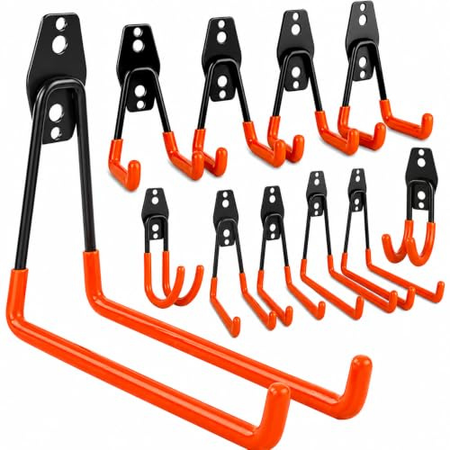 ATEK Garage Storage Hooks,10Pack Heavy Duty Bike Hooks for Shed Garage | Steel Rubber Coated Anti Slip Metal Shed Organizing Hanging Power Tools Hooks for Ladder Bike Garden Garage