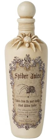 Braxio Witch Potion Bottles for Halloween Décor - White Spider Resin Magic Potion Bottles with Black Web Design, White Spider Decoration, for Shelf Table Party(3x3x10 Inches)