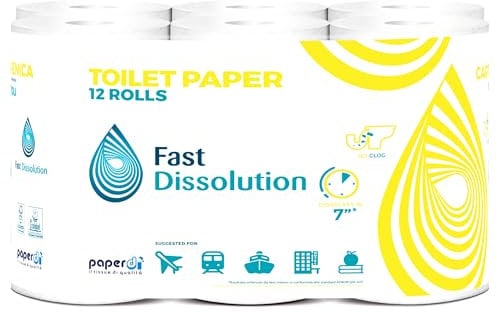Paperdi Camping Toilettenpapier selbstauflösend in nur 7 Sekunden, 12 Rollen, hautfreundlich & umweltfreundlich – Perfekt für Camping, Wohnmobile, öffentliche Einrichtungen