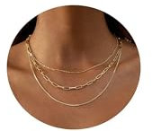 VIROMY Halskette Damen14K Vergoldete Mehrlagige Stapelbare Papierklammer-Kette Verstellbares Damen Halsketten Set