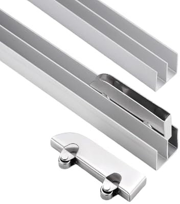 Binario in Vetro da 5 mm, Binario for Porta Scorrevole a Doppio Binario, Guida for Porta Scorrevole a Doppio Binario, puleggia for Guida in Lega di Alluminio(60cm/23.6in)