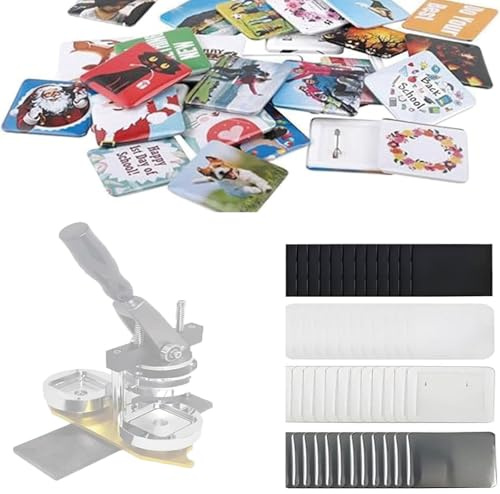 Buttonmaschine, Verbrauchsmaterial für DIY-Kühlschrankknopfmaschinen, Metallabdeckung, Rückabdeckung, Folie, Magnet, Geeignet für benutzerdefinierte Kühlschrankmagnete, 5 x 5 m/2 × 2 Zoll, 1