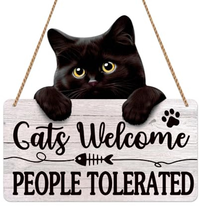 Cats Decor Sign, Black Cats Welcome Wooden Plaque Cat Lovers Gifts for Women, Cat Hanging Decor Hanging Wooden Plaque Welcome Sign for Front Door