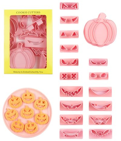 CULEB 17 PCS Halloween Formine per Biscotti,3D-Plastica Set di Tagliabiscotti con Motivo Zucca,per Decorazioni per Feste Halloween,DIY Biscotti,Fondenti,Torte