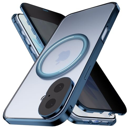 STARRYNOVA Privacy Case Compatible with iPhone 17, Blue | Magnetic Metal Bumper Front Back 360 Degree Protection Anti peep Glass Cover