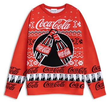Coca-Cola Mens Red Fair Isle Logo Christmas Jumper | Long Sleeve Crew Neck for Holiday Celebrations | Festive Apparel for Christmas Merch